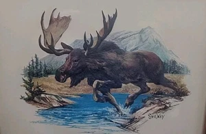 *Vintage* 1970er Frederick Sweney Wildlife 3-D GEPRÄGT Druck Elch und Berg - Bild 1 von 5