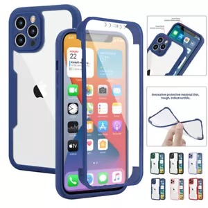 360° Full Body 2 in 1 Clear Case + Screen Protector Soft Bumper Cover For iPhone - Picture 1 of 36