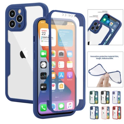 360° Full Body 2 in 1 Clear Case + Screen Protector Soft Bumper Cover For iPhone - Image 1 of 4