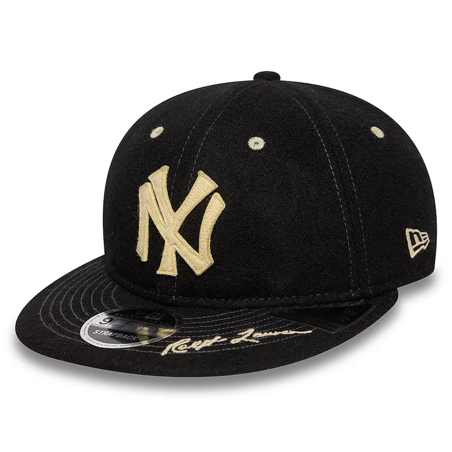 NY Yankees New Era x Polo Ralph Lauren Negro Retro Corona 9FIFTY Sombrero con Correa Foto 1 de 4