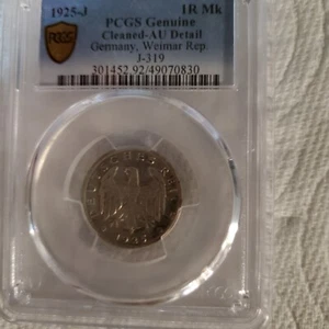 1925-J AU Details-Cleaned Germany Weimar Republic Reichsmark 25 Cents - Picture 1 of 4