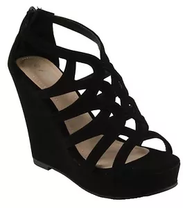 ANNA Women's Paso-1 Laser-cut Cage Platform High Heel Wedge Sandals - Picture 1 of 16