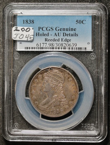 1838 Bust Half.  Reeded Edge.  In PCGS Holder.  AU Details.  j045 Cover
