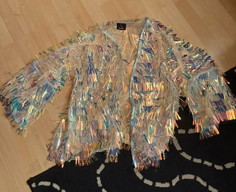 Unisex Espada Iridiscente Lentejuelas Kimono Holográfico Rave Festival Conjunto Brillante D Foto 1 de 1