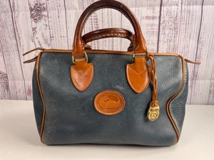 Dooney & Bourke Vintage Boston Speedy Tasche marineblau (sieht grün aus) Kiesel & braun Leder - Bild 1 von 8