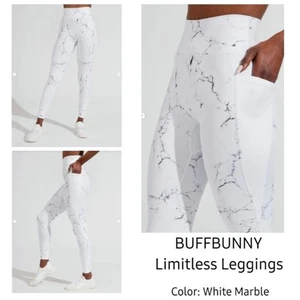 Buffbunny Limitless Leggings Pockets White Marble Sz Med Athleisure Activewear  - Picture 1 of 6