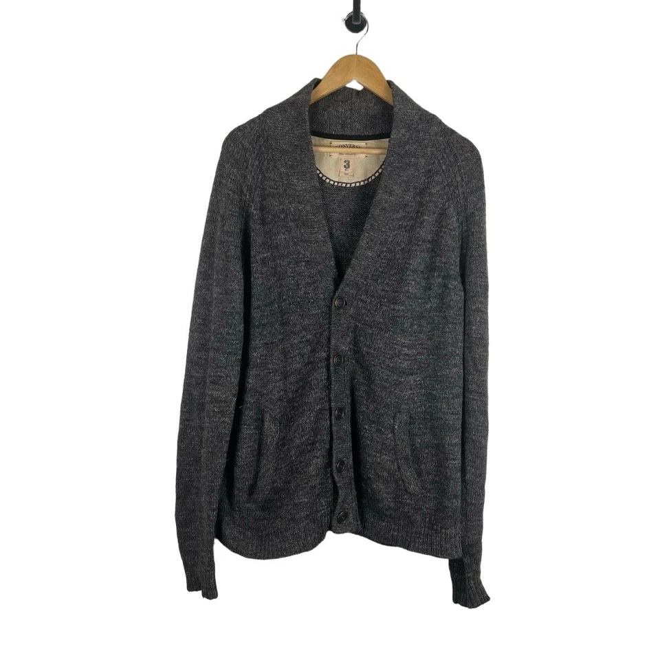 Converse John Varvatos Mens Cardigan Large Wool Blend Gray V-Neck Grandpa Skater - Image 1 of 4