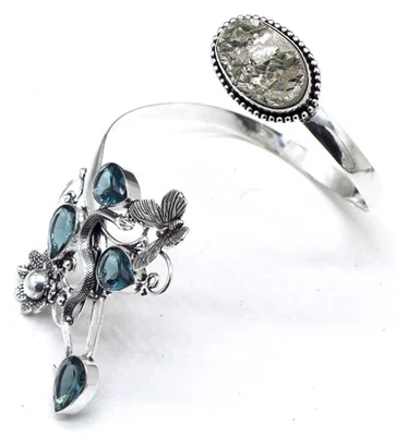 Titanium Druzy Gemstone 925 Sterling Silver Jewelry Cuff Bracelet Adjustable" - Image 1 of 4