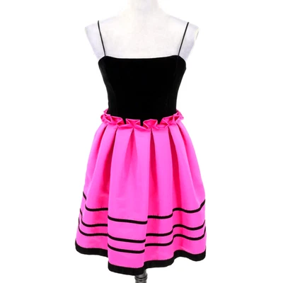 Vestido Betsey Johnson Para Mujer 4 Rosa Negro Terciopelo Correa Espagueti Cremallera Forrado Baile de graduación Foto 1 de 4