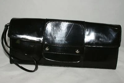 Alfani 手提包 钱包 手包 黑色 专利 折叠式 腕带 手柄 晚装 全新无标签  — 第 1/4 张图片