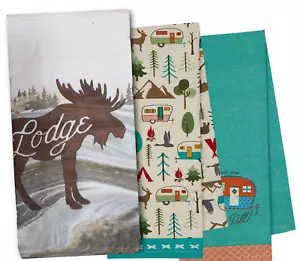 3 Camping Dish Towels Moose Hand Towel RV Camper Kitchen Multipurpose Dishcloth - Picture 1 of 5