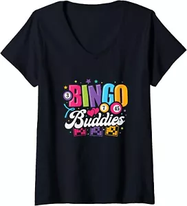 Womens Bingo Buddies Lucky Game Players Funny Men Women Kids V-Neck T-Shirt - Picture 1 of 6