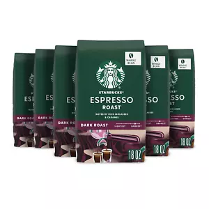 Whole Bean Coffee, Dark Roast Coffee, Espresso Roast, 100% Arabica, 6 Bags (18 O - Picture 1 of 12