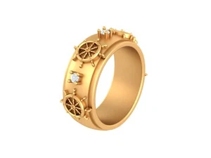 Nautical Steering Wheel Wedding Band For Mens Sailor Ring Solid Sterling Silver  - Picture 1 of 14