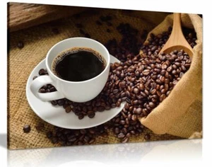 Coffee Cup & Coffee Beans Cafe Shop Canvas Wall Art Picture Print - Picture 1 of 1