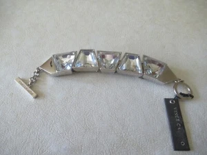 NUEVO CON ETIQUETAS Pulsera Vince Camuto Tono Plata/Eslabones/5 (4 Caras) Piedras Transparentes/Toggle  - Imagen 1 de 10