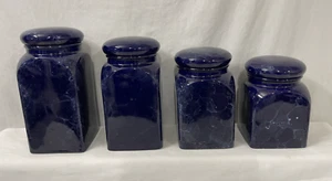 Lot Of 4 Cobalt Blue Marbled Canisters Jars With Lids - Picture 1 of 9