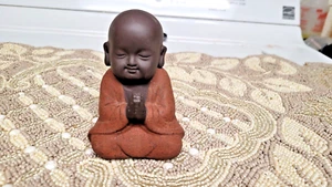 Praying Child Buddha Statue Purple Red Clay Sculpture Figure - Picture 1 of 6