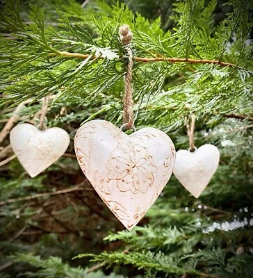 Cream Metal Hanging Heart Decoration Jute Loop Rope Set Of 3 Brand New FREE P&P - Image 1 of 4