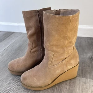 Coconuts Matisse Tan Suede Leather Comet Mid Calf Wedge Zipper Boots 6.5 - Picture 1 of 9