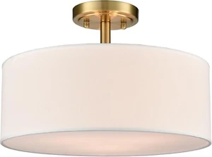 3-Light Semi Flush Mount Ceiling Light Fixture, 15" Gold Drum Light Fixture - Picture 1 of 7