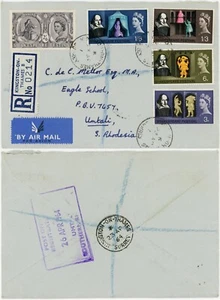 GB 1964 SHAKESPEARE REGISTERED FDC to SOUTHERN RHODESIA FIRST DAY COVER - Picture 1 of 3