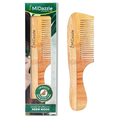 Peine de madera de neem Midazzle Kacchi para desenredar, controlar el encrespamiento y brillo Foto 1 de 4