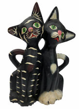 Vintage Hand Made Indonesian Black White Pair Of Cats Guc
