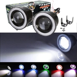 Pair 2.5"/3"/3.5" Round LED Projector Fog Lights w/ COB Angel Eyes Halo Ring 12V - Picture 1 of 53