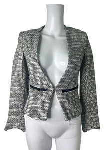 H&M Tweed Blazer Jacket Size 6/8 X-Small Womens Black White Knit Suit Zips EU34 - Picture 1 of 11