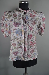 Polo Ralph Lauren Linen Tie Neck Puff Sleeve Blouse Women's Size 4 Floral - Picture 1 of 14