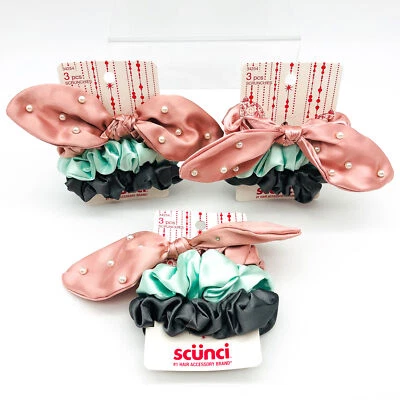 9-Piece Scunci Scrunchies Hair Ties Ponytail Holders Silk Faux Pearls 34254 Y - Image 1 of 4