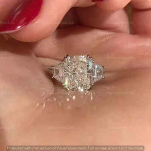 4Ct Radiant Cut Moissanite Three Stone Women Engagement Ring 14K White Gold Over - Picture 1 of 5
