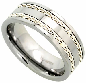 Tungsten Ring Men Wedding Band Double Sterling Silver Rope Inlay Comfort Fit 8mm - Picture 1 of 1