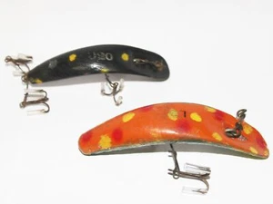 Par de Colección Lote de Señuelo de Pesca Crankbait Pez Plano U20 Verde Madera Negra - Imagen 1 de 5