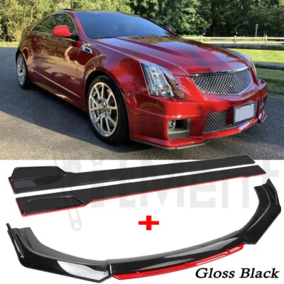 Divisor de alerón labial parachoques delantero negro y rojo para Cadillac CTS + 86,6" faldones laterales Foto 1 de 4