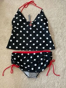 Ibiza set 2 pezzi costume da bagno nero bianco a pois top e fondo - Foto 1 di 9