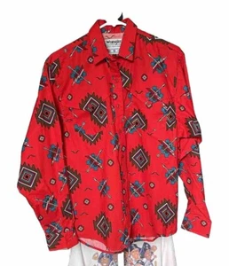 Vintage Wrangler Red Thunderbird Western Cowboy Shirt Aztec M - Picture 1 of 7