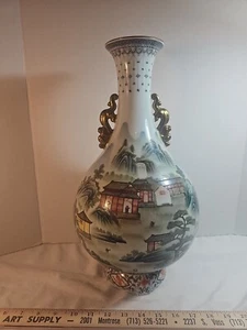 16 inches China Porcelain Qing Dynasty Qianlong Pastel lotus Binaural bottle - Picture 1 of 24