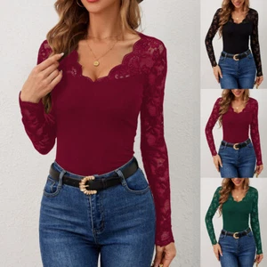 Sexy Women V-Neck Slim Long Sleeve Party Tops Casual T-Shirt Blouse Tee Clubwear - Picture 1 of 21