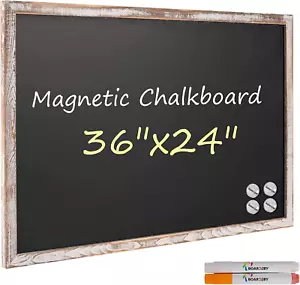 Rustic Wood Framed Magnetic Chalkboard 24 X 36, Large Hanging Chalk Board Sign f - Picture 1 of 8