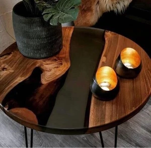 21" Round Epoxy Wooden Corner Side Table Top Unique Resin Art Furniture - Picture 1 of 12