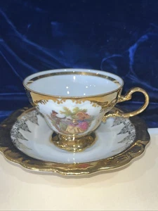 Gloria Demitasse Germany Teacup And Saucer Romantic Man & Woman Gold Painted - Picture 1 of 10