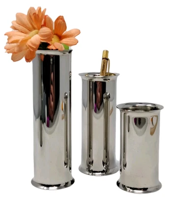 Винтажный меню стали хром цилиндр ваза подсвечник датский модернистский MCM декор набор - Изображение 1 из 4