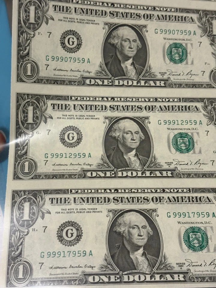 $1 1981A - CB SHEET ONLY PRODUCTION RUN 4 NOTE UNCUT SHEET - Image 1 of 4