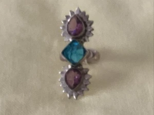 Ring silver Amethyst Blue Stone 1 1/x 1/4 2 Inch Very Unusual - Picture 1 of 4