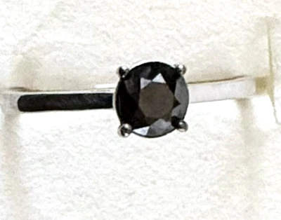 0.75 ctw Natural Black Diamond Solitaire Ring / size 10 / 925 Sterling Silver - Image 1 of 4