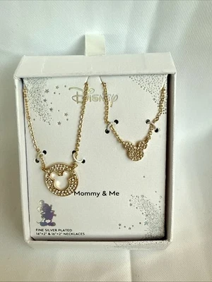 (DISNEY) Juego de 2 collar colgante Mommy & Me enchapado en plata fina 14" y 16" Foto 1 de 4