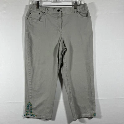 Ruby Rd Capri Womens Size 12 Petit Light Grey/Tan  Embellished Hem - Image 1 of 4