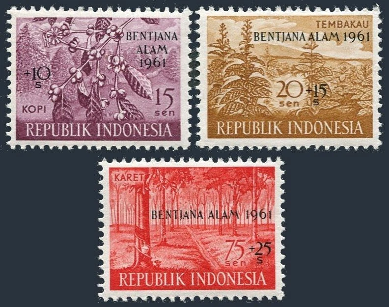 Blocos/4 Indonésia B132-B134, MNH. Michel 288-290. Para alívio de inundações, 1961. Plantas. - Imagem 1 de 1